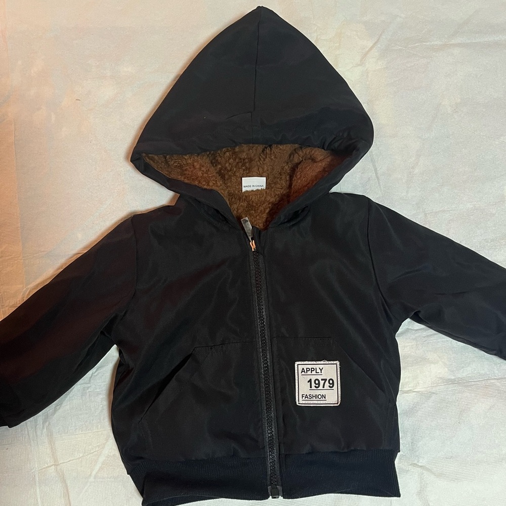 Black Hooded Jacket with Patch